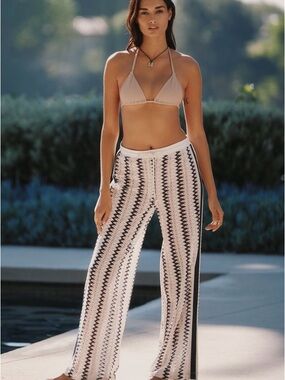 Women’s Crochet Wide-Leg Pants - Cream & Black